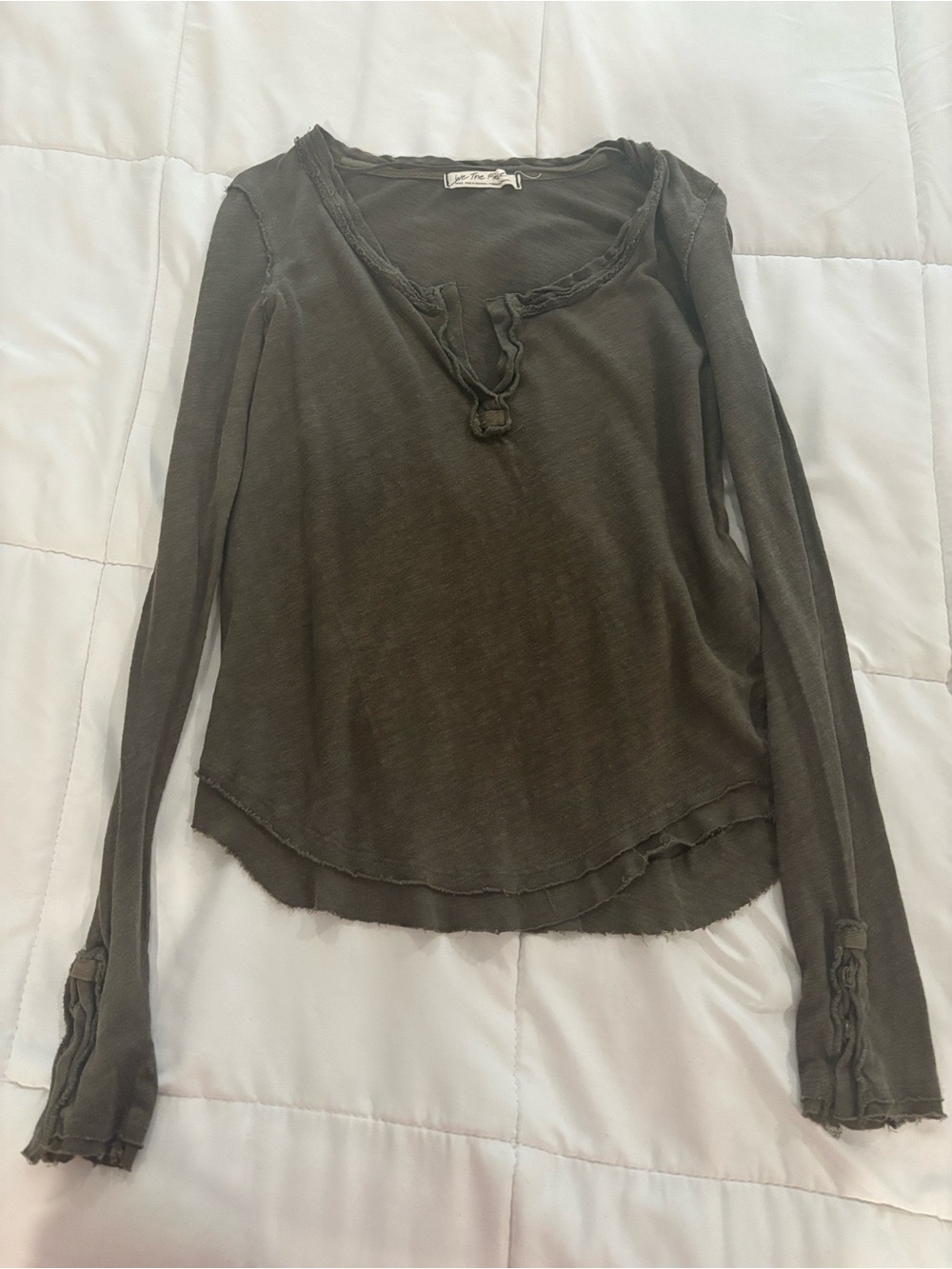 Free People Olive Green Long Sleeve Slub Henley